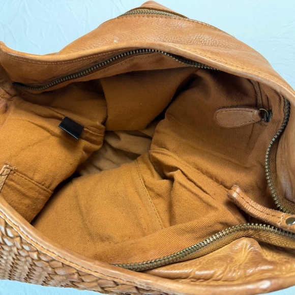 100% leather woven handbag double strap zip closure purse - Picture 7 of 8